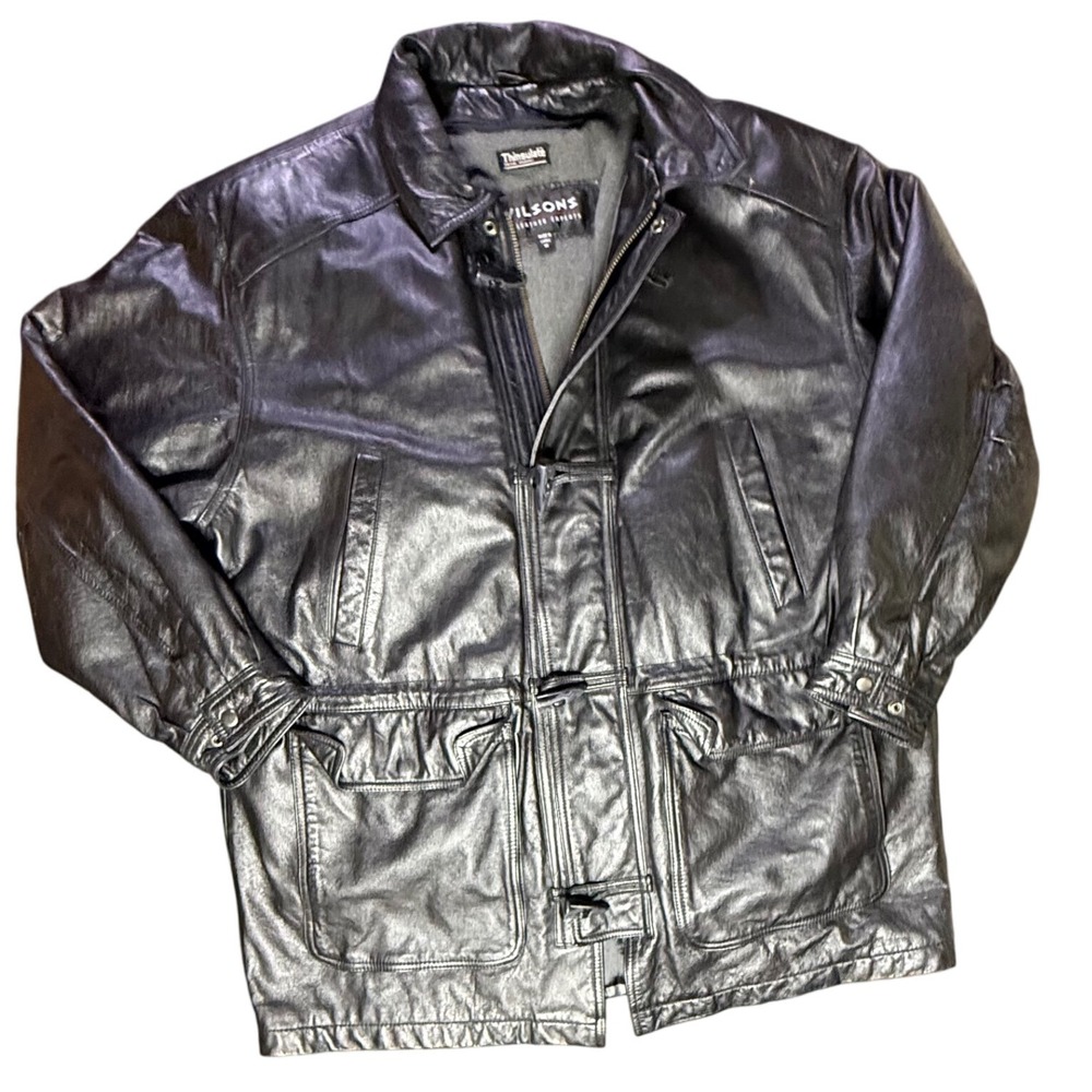 Wilsons Leather Jacket Mens 1X Thinsulate Lined Thermal Black Parka‎ Coat